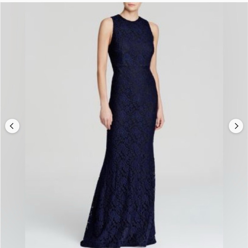Alice + Olivia Roxie Blue Black Floral Lace Gown